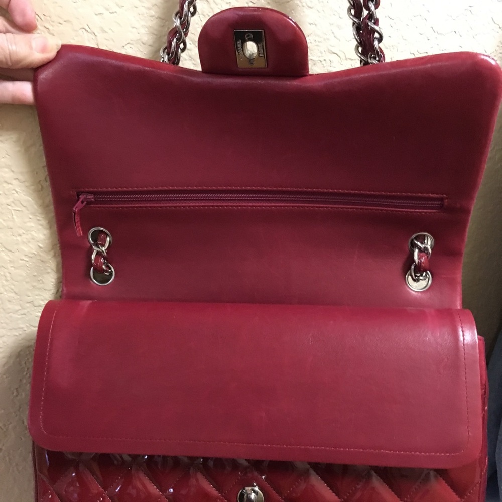 SOLD.   Chanel Jumbo Red Patent bag - Picture 5 of 8